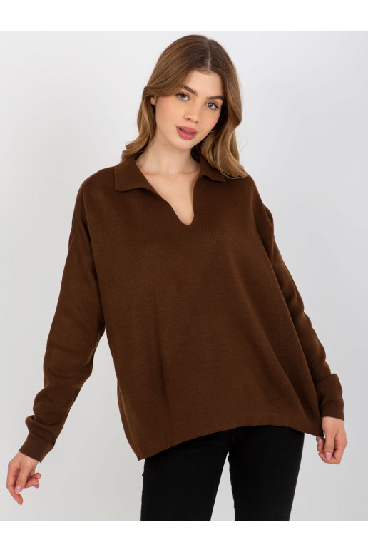 Tmavě hnědý hladký oversize svetr s...