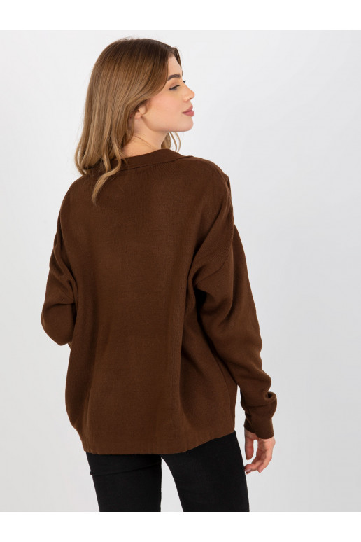 Tmavě hnědý hladký oversize svetr s...