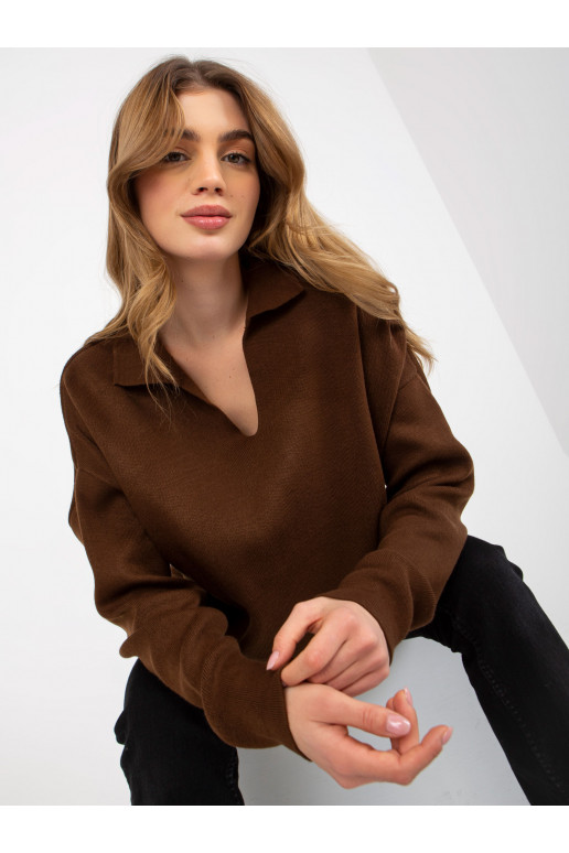 Tmavě hnědý hladký oversize svetr s...