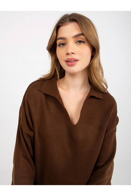 Tmavě hnědý hladký oversize svetr s...