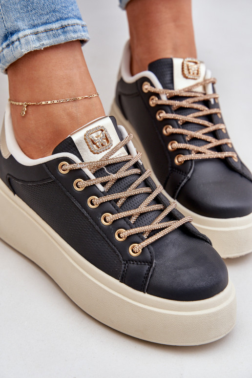 Snímače na platformě s ozdobnými šňůrkami černé Fonetha Snímače na platformě s ozdobnými šňůrkami černé Fonetha