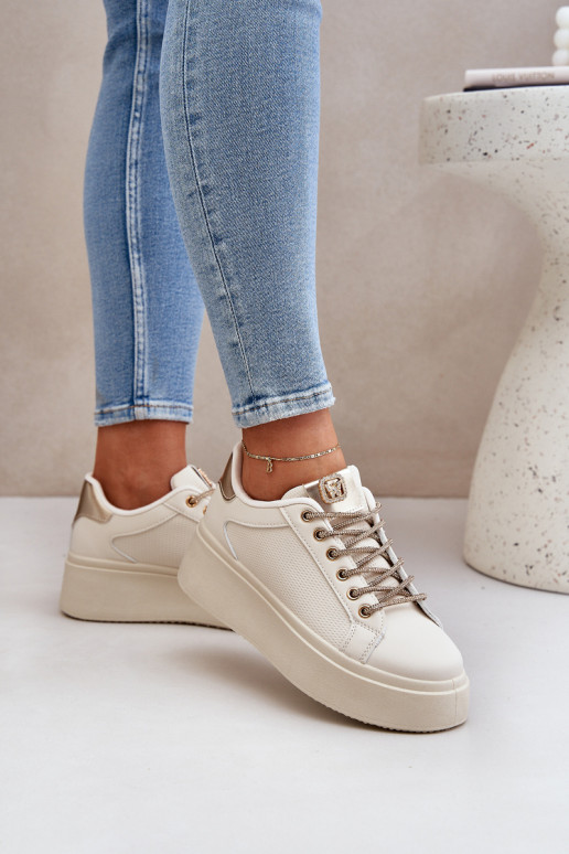 Tenisky Na Platformě S Ozdobnými Šněrováním Béžové Fonetha Tenisky Na Platformě S Ozdobnými Šněrováním Béžové Fonetha