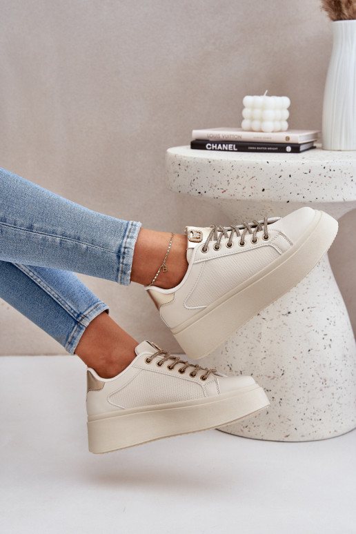 Tenisky Na Platformě S Ozdobnými Šněrováním Béžové Fonetha Tenisky Na Platformě S Ozdobnými Šněrováním Béžové Fonetha