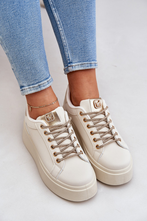 Tenisky Na Platformě S Ozdobnými Šněrováním Béžové Fonetha Tenisky Na Platformě S Ozdobnými Šněrováním Béžové Fonetha