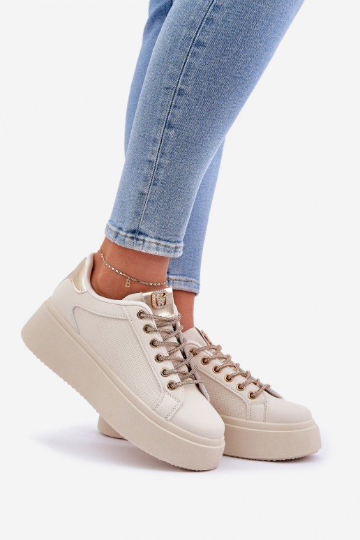 Tenisky Na Platformě S Ozdobnými Šněrováním Béžové Fonetha Tenisky Na Platformě S Ozdobnými Šněrováním Béžové Fonetha