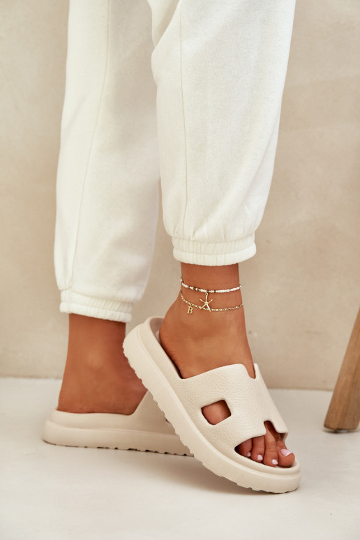 Pěnové Pantofle S Výřezy Světle Béžové Neladith