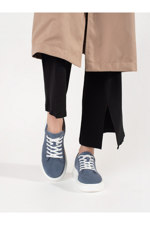 Modré kožené sneakersy na hrubé podrážce