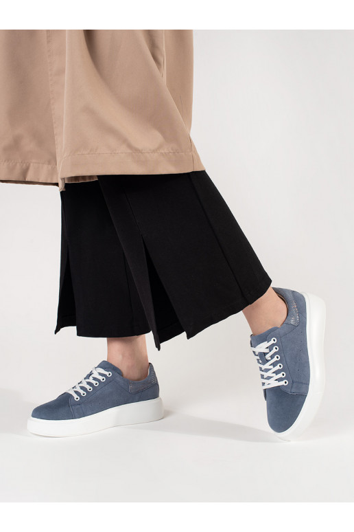 Modré kožené sneakersy na hrubé podrážce