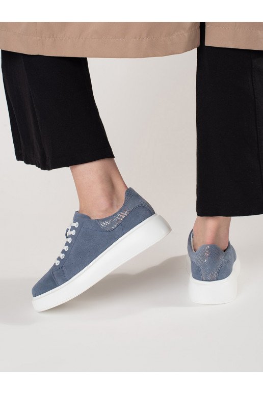 Modré kožené sneakersy na hrubé podrážce