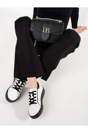 Kožené bílo-černé sneakersy na hrubé podrážce