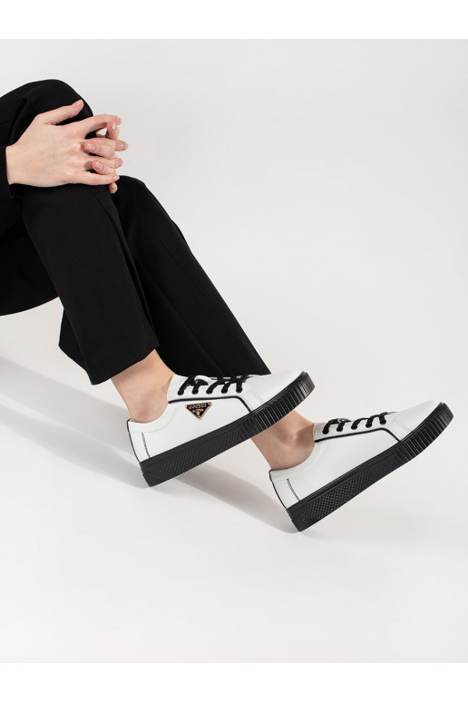 Kožené bílo-černé sneakersy na hrubé podrážce