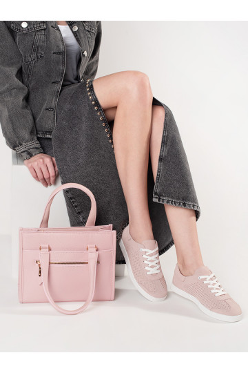 Světle růžové dírkované tenisky z přírodní kůže 2