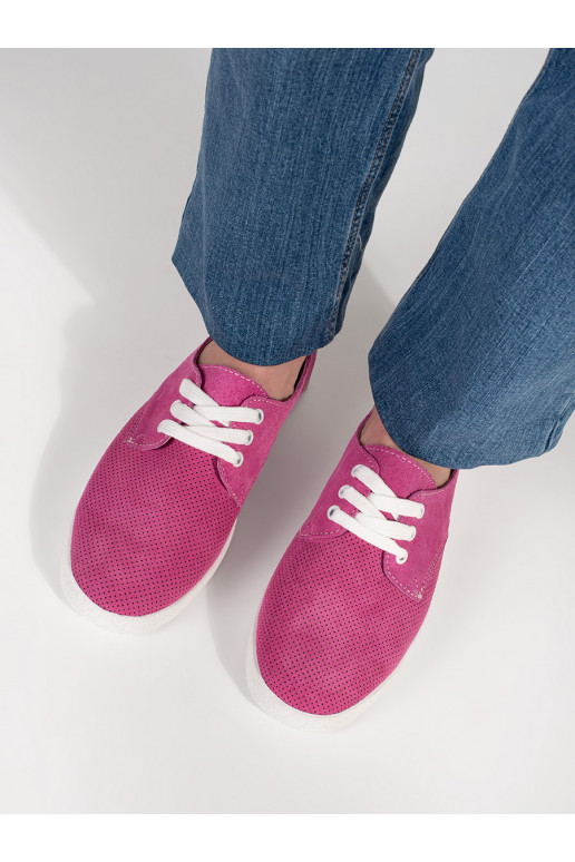 Růžové dírkované tenisky z přírodní kůže