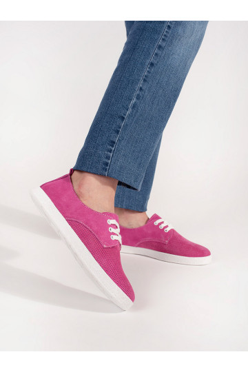 Růžové dírkované tenisky z přírodní kůže 2