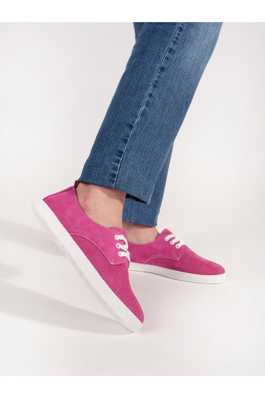 Růžové dírkované tenisky z přírodní kůže
