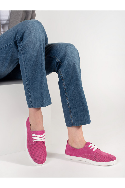 Růžové dírkované tenisky z přírodní kůže