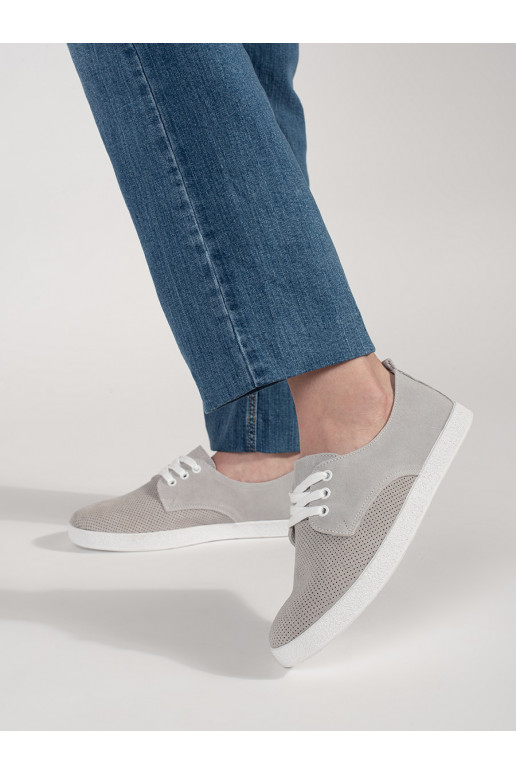 Šedé dírkované tenisky z přírodní kůže