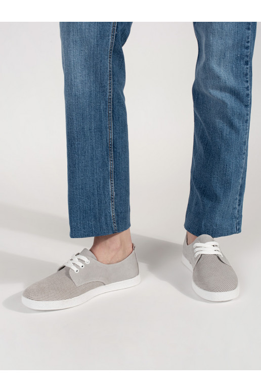 Šedé dírkované tenisky z přírodní kůže