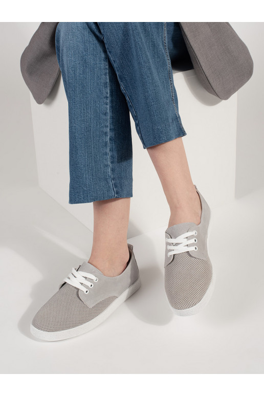 Šedé dírkované tenisky z přírodní kůže