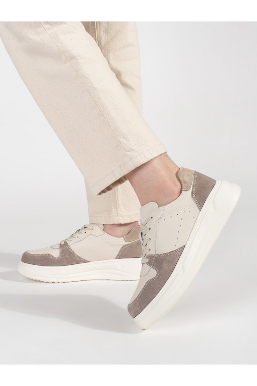 Béžové kožené sneakersy na platformě