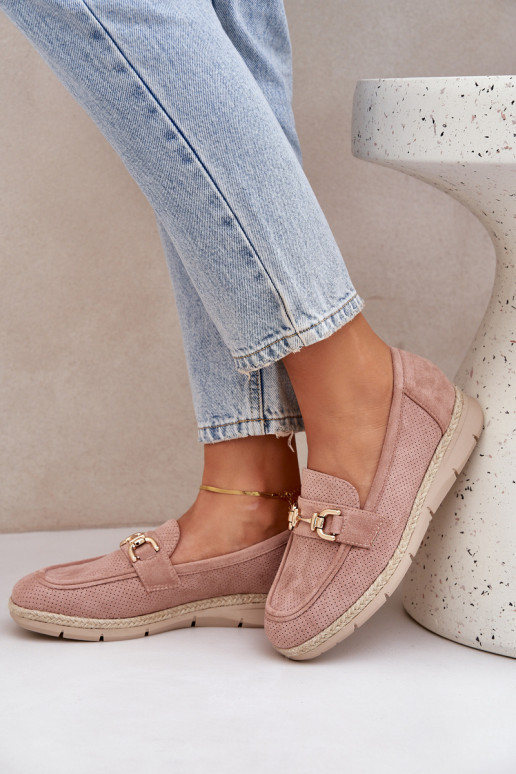 s ažurovými prvky mokasíny Ze zlaté barvym Detalem I Jutową Plecionką růžová Lainer s ažurovými prvky mokasíny Ze zlaté barvym Detalem I Jutową Plecionką růžová Lainer