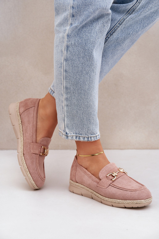 s ažurovými prvky mokasíny Ze zlaté barvym Detalem I Jutową Plecionką růžová Lainer s ažurovými prvky mokasíny Ze zlaté barvym Detalem I Jutową Plecionką růžová Lainer
