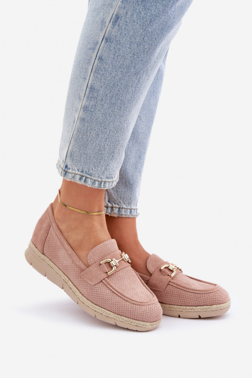 s ažurovými prvky mokasíny Ze zlaté barvym Detalem I Jutową Plecionką růžová Lainer s ažurovými prvky mokasíny Ze zlaté barvym Detalem I Jutową Plecionką růžová Lainer