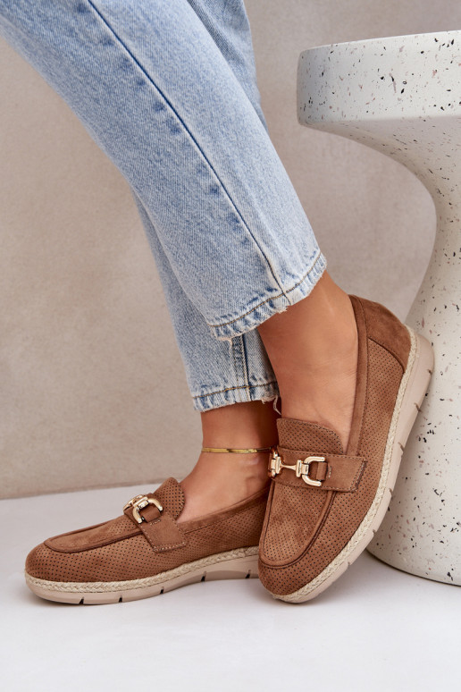 s ažurovými prvky mokasíny Ze zlaté barvym Detalem I Jutową Plecionką hnědá Lainer s ažurovými prvky mokasíny Ze zlaté barvym Detalem I Jutową Plecionką hnědá Lainer