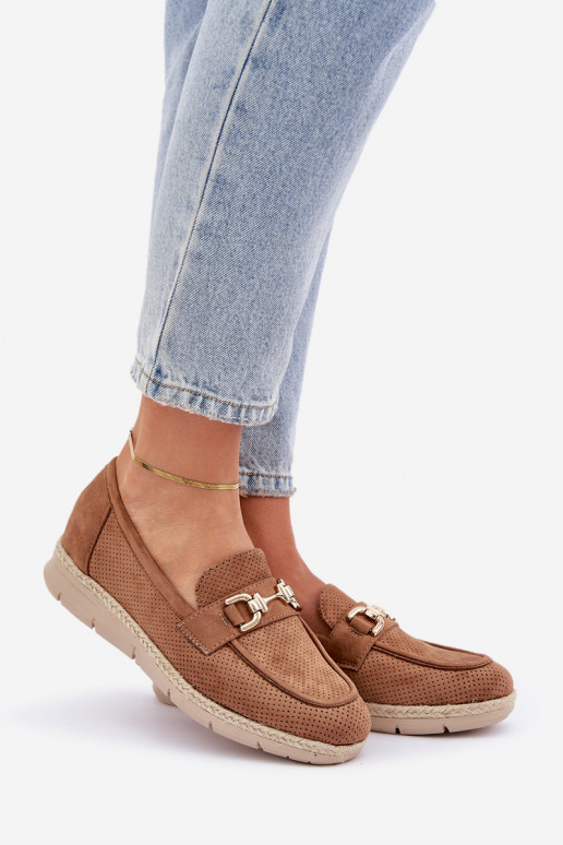 s ažurovými prvky mokasíny Ze zlaté barvym Detalem I Jutową Plecionką hnědá Lainer s ažurovými prvky mokasíny Ze zlaté barvym Detalem I Jutową Plecionką hnědá Lainer