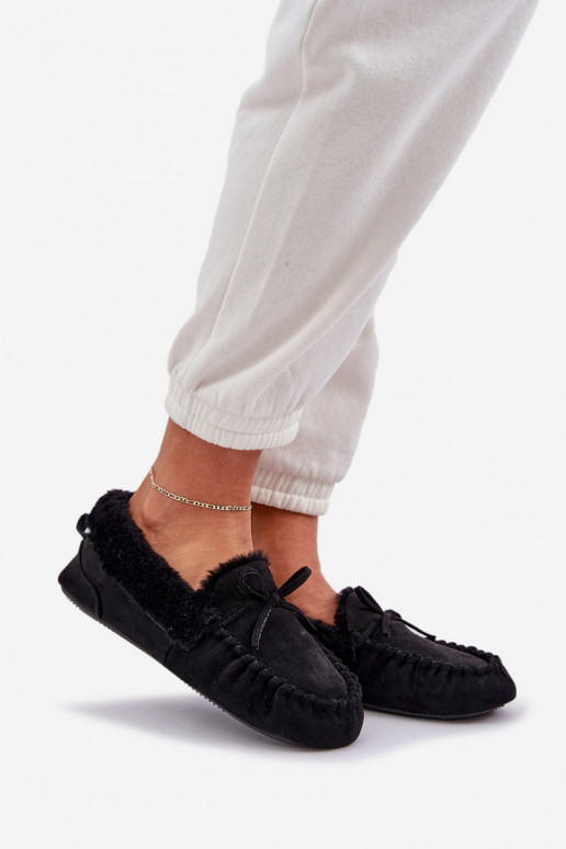 mokasíny Pantofle  s kožešinou Černé Kleogoria mokasíny Pantofle  s kožešinou Černé Kleogoria
