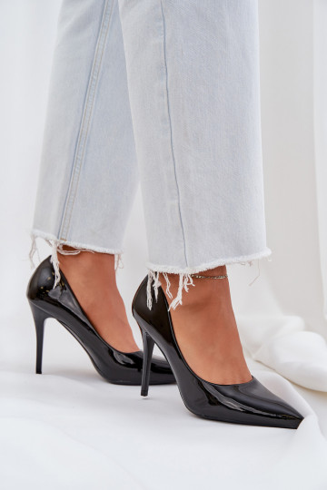 Boty na vysokém podpatku s efektem laku Ze Szpiczastymi Noskami Černé Omenra 2