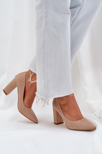 Boty na vysokém podpatku z eko semišeowe béžové Florena
