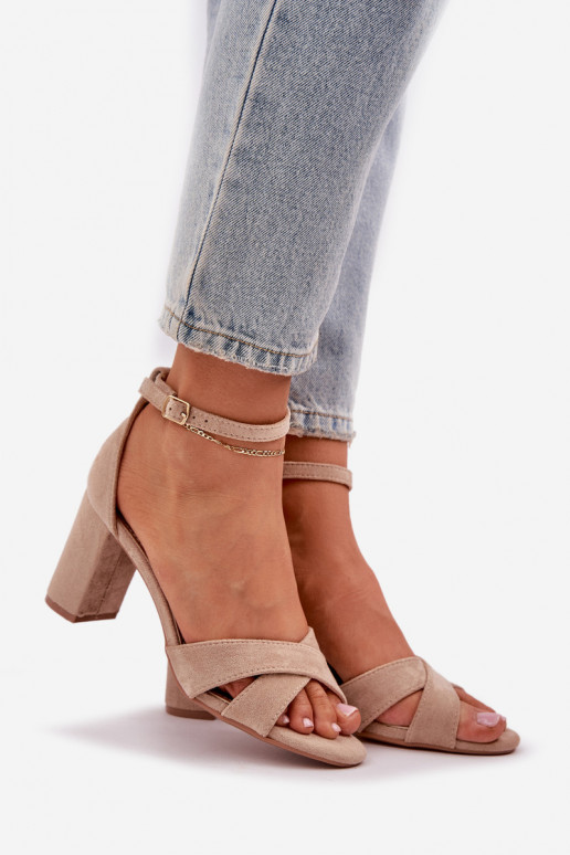 Žabky Na Słupkowym Obcasie Z z eko semišeu béžové Saniffia Žabky Na Słupkowym Obcasie Z z eko semišeu béžové Saniffia