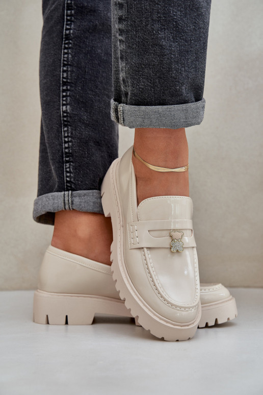 Lakované mokasíny  Z Przypinką Medvídci béžové Wulinea Lakované mokasíny  Z Przypinką Medvídci béžové Wulinea