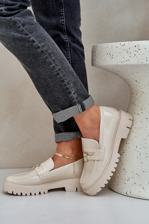 Lakované mokasíny  Z Przypinką Medvídci béžové Wulinea Lakované mokasíny  Z Przypinką Medvídci béžové Wulinea