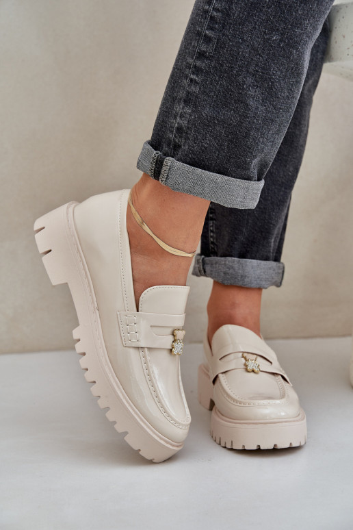 Lakované mokasíny  Z Przypinką Medvídci béžové Wulinea Lakované mokasíny  Z Przypinką Medvídci béžové Wulinea