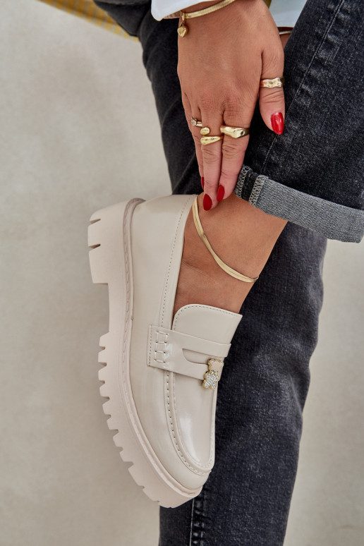 Lakované mokasíny  Z Przypinką Medvídci béžové Wulinea Lakované mokasíny  Z Przypinką Medvídci béžové Wulinea