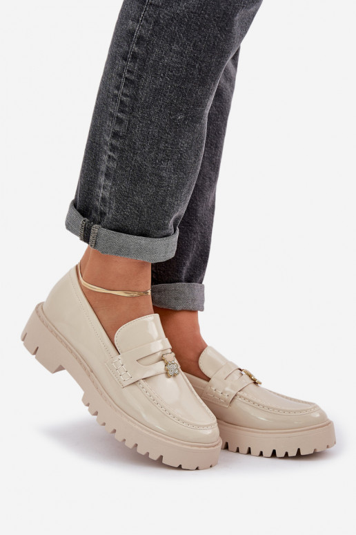 Lakované mokasíny  Z Przypinką Medvídci béžové Wulinea Lakované mokasíny  Z Przypinką Medvídci béžové Wulinea