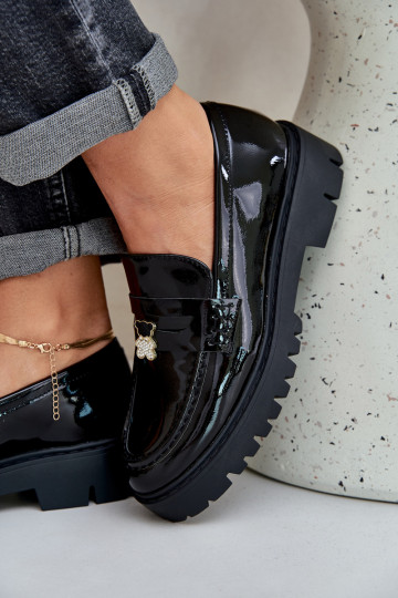 Lakované mokasíny  Z Przypinką Medvídci Černé Wulinea