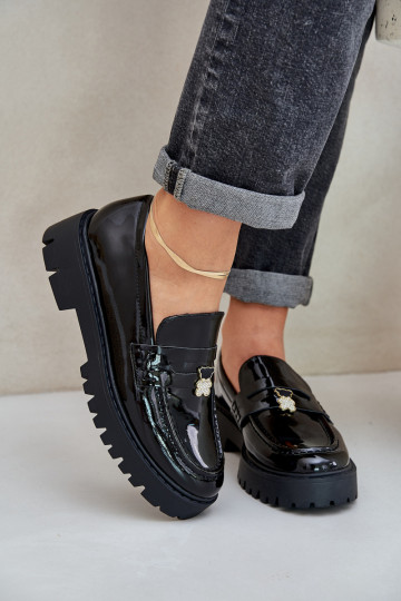 Lakované mokasíny  Z Przypinką Medvídci Černé Wulinea 2