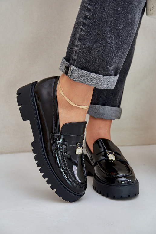 Lakované mokasíny  Z Przypinką Medvídci Černé Wulinea