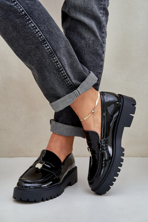 Lakované mokasíny  Z Przypinką Medvídci Černé Wulinea