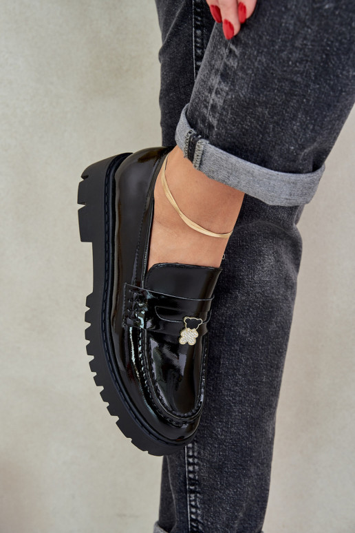 Lakované mokasíny  Z Przypinką Medvídci Černé Wulinea