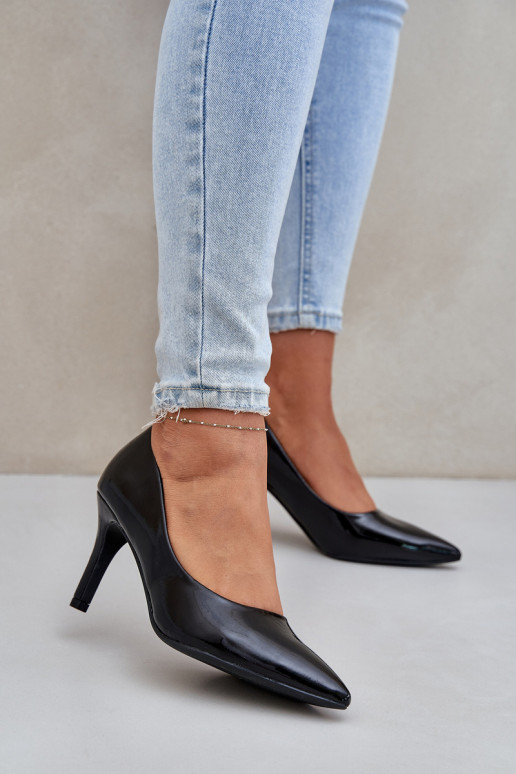 Boty na vysokém podpatku Z s efektem lakuj Eko Skóry Černé Sanalitia