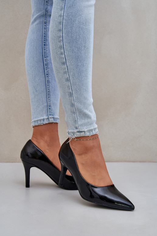 Boty na vysokém podpatku Z s efektem lakuj Eko Skóry Černé Sanalitia