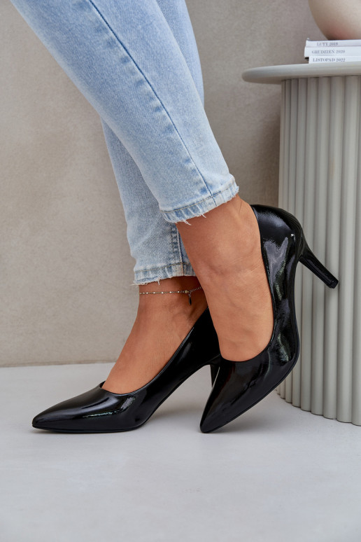 Boty na vysokém podpatku Z s efektem lakuj Eko Skóry Černé Sanalitia