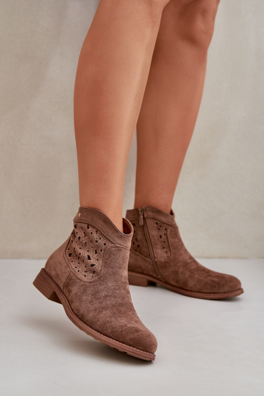 Ažurová obuv  s širokými podpatky S.Barski HY51-113 hnědá Ažurová obuv  s širokými podpatky S.Barski HY51-113 hnědá