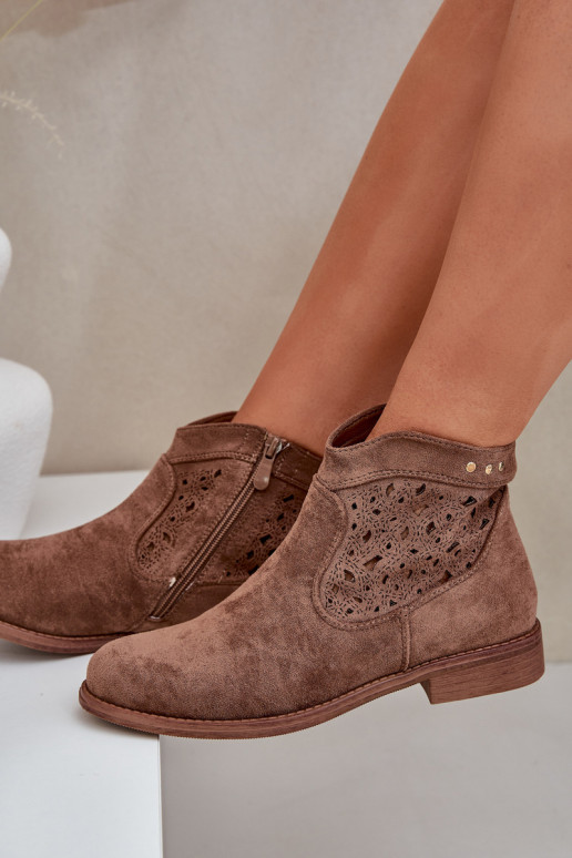 Ažurová obuv  s širokými podpatky S.Barski HY51-113 hnědá Ažurová obuv  s širokými podpatky S.Barski HY51-113 hnědá