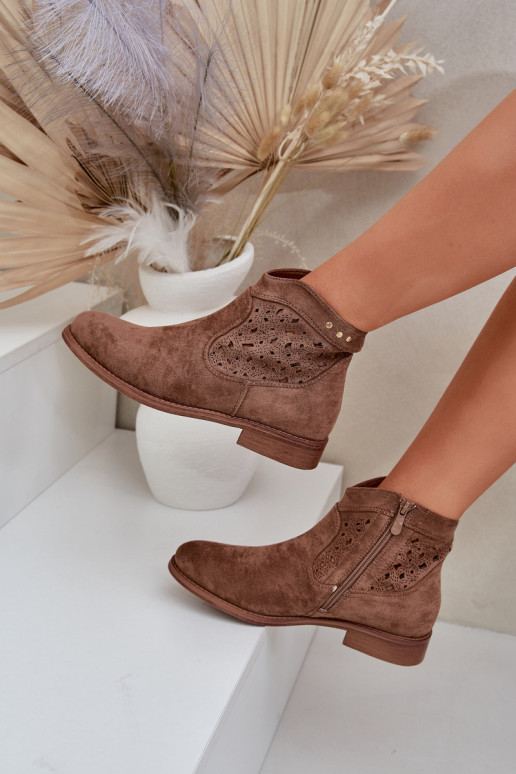 Ažurová obuv  s širokými podpatky S.Barski HY51-113 hnědá Ažurová obuv  s širokými podpatky S.Barski HY51-113 hnědá