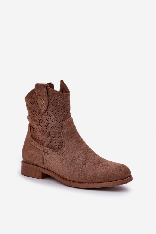 Ažurová obuv s širokými podpatky S.Barski HY51-063 hnědá Ažurová obuv s širokými podpatky S.Barski HY51-063 hnědá